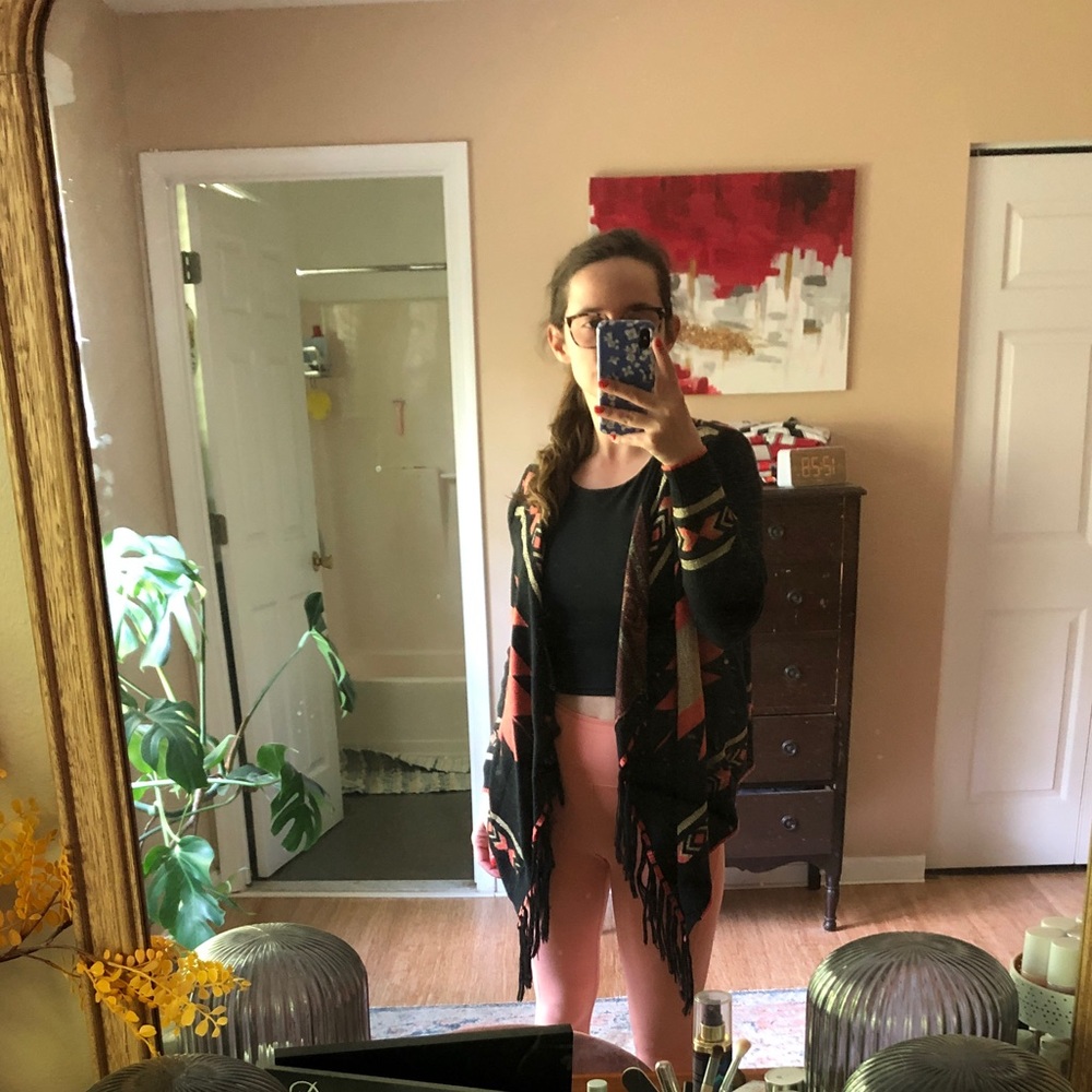 Tobi Aztec Print Handkerchief Cardigan